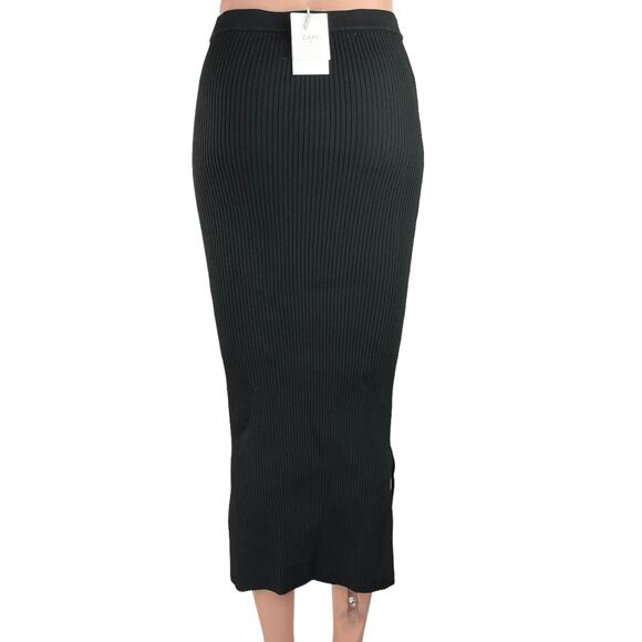 NEW Cami NYC Leah Black Knit Ribbed Bodycon Stretch Slit Calf Length Midi Skirt - Picture 6 of 8